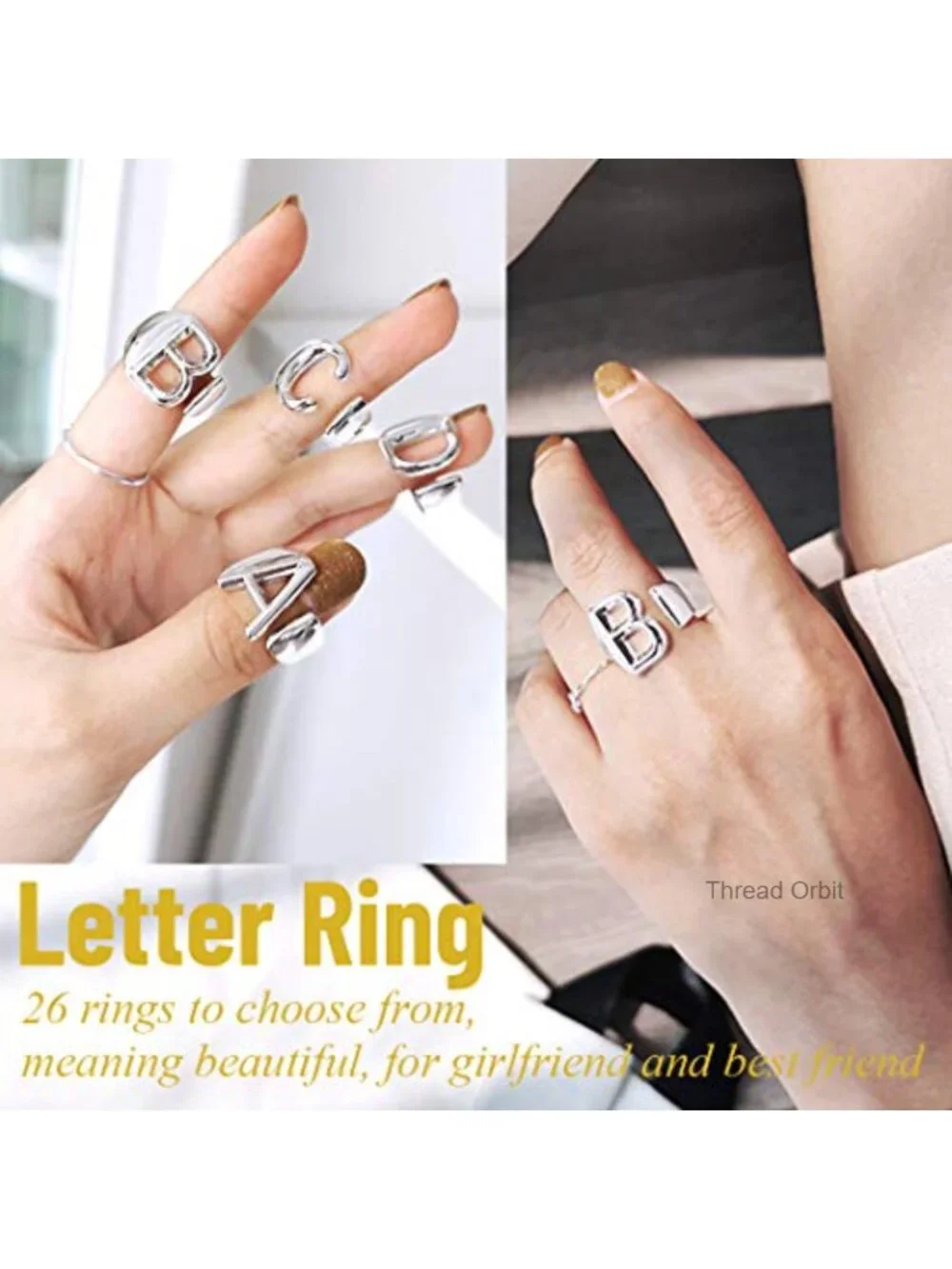 Adjustable Gold Initial Ring, Statement Chunky Open Ring for Women,
